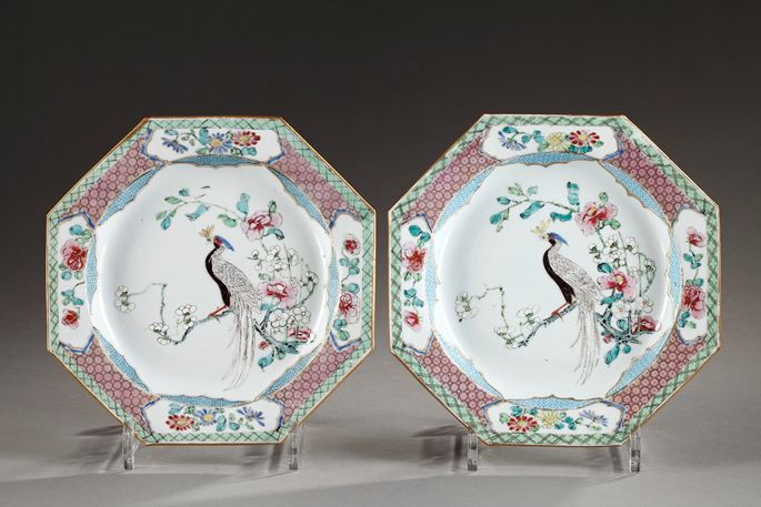 Pair of plates &quot;Famille rose&quot; porcelain - Yongzheng period | MasterArt